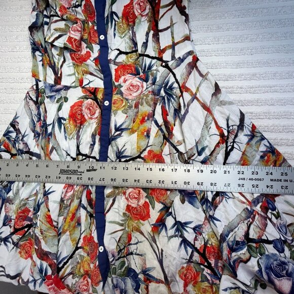 Neeru Kumar Women Multicolor Floral Print Hi-Low Shirt Dress Medium Short Sleeve - Picture 9 of 10